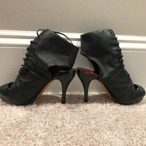 Max Studio black leather lace-up ankle booties